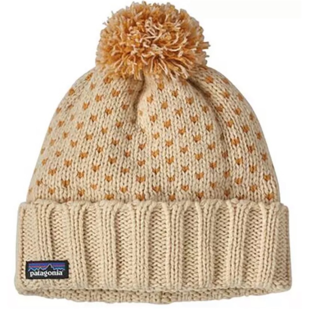 Patagonia Women's Snowbelle Beanie Simple Dot Natural Pom Wool Hat